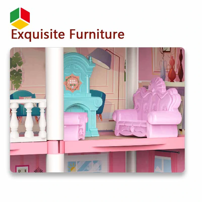 QS Customize Popular Girls Doll House Set Toy Kids Role Paly Doll House DIY Assembly Furnitures Princess Big Castle Villa Set Toy