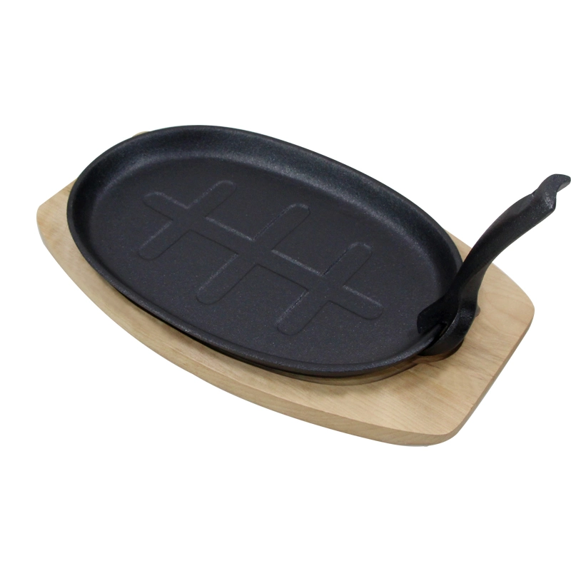 New Arrival Cast Iron BBQ Sizzling Steak Plate Grill Pan Steak Fajita Cast Iron Sizzler Steak Platter Set