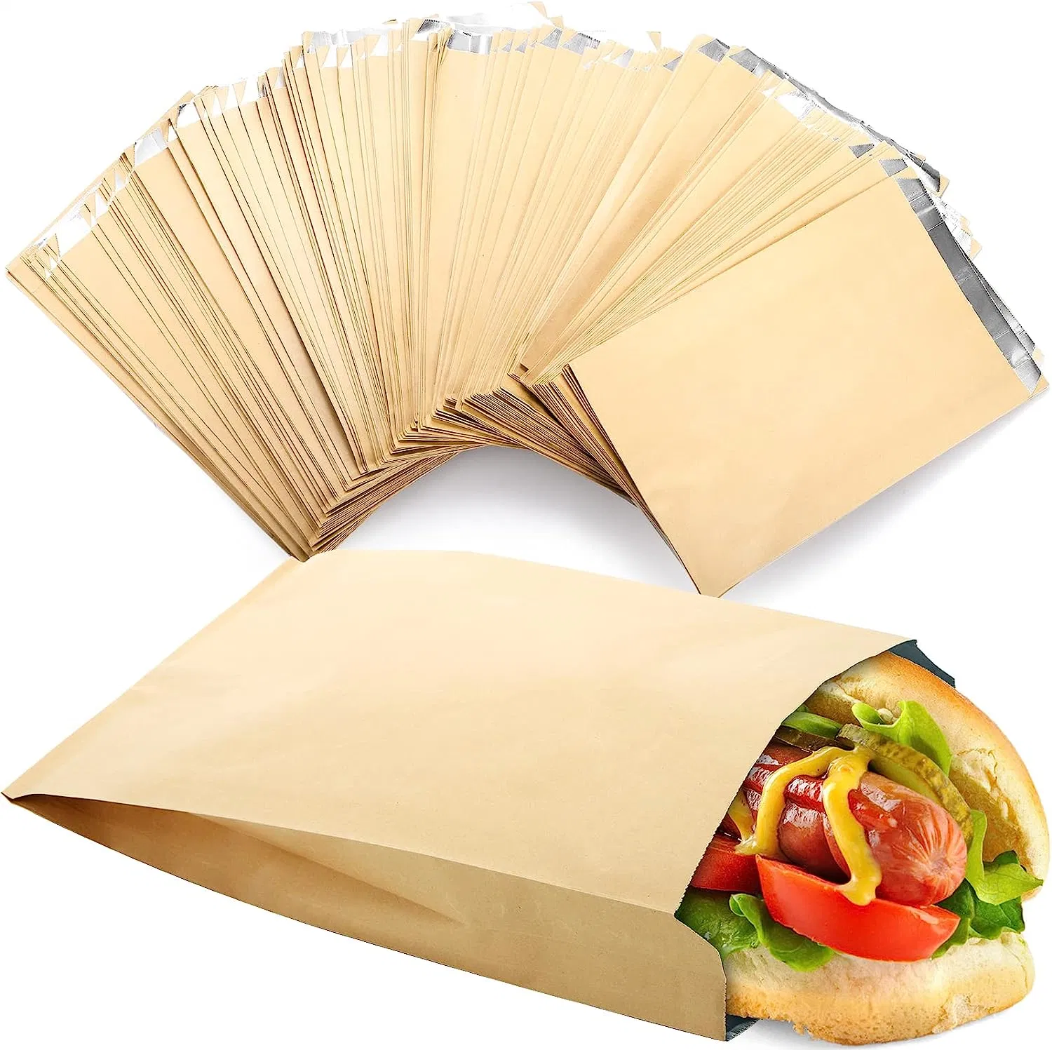 Aluminum Foil Coated Oil Proof Kraft Paper Packaging Bag for BBQ Food