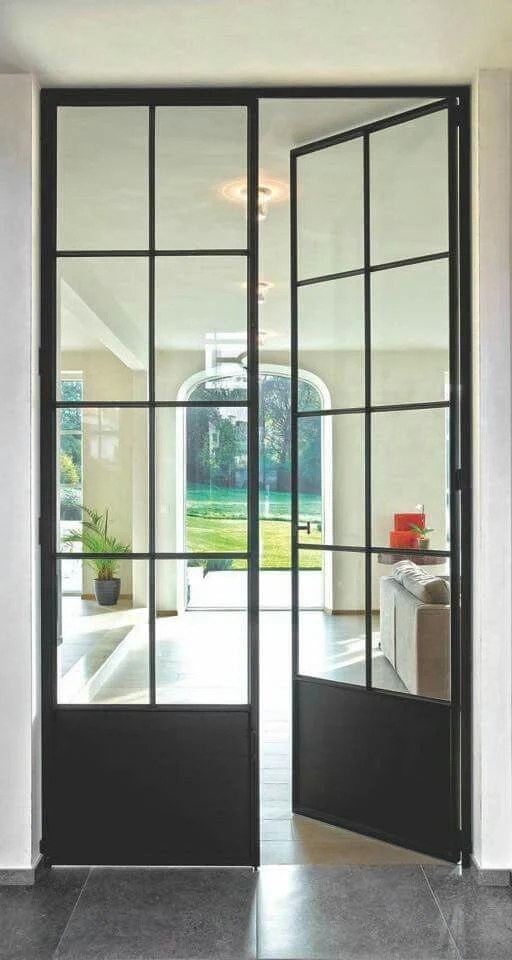 Modern Metal Steel French Outside Pivot Door Steel Glass Door