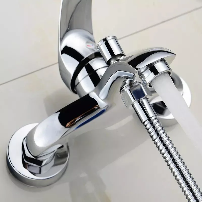 Bathroom Shower Brass Chrome Wall Mounted Bath Shower Mixer Tap Shower Head Set Bathtub Tap