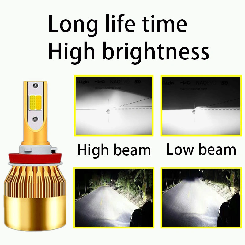 LED H1 H7 H11 Car Driving Light COB Chip 3800lm IP68 Waterproof C6 H4 LED Headlight Bulbs 36W 9005 9006