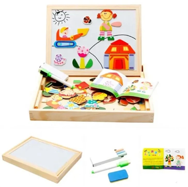 Wooden Magnetic Jigsaw Puzzle Children's Intellectual Development Toy Multifunctional Small Drawing Board