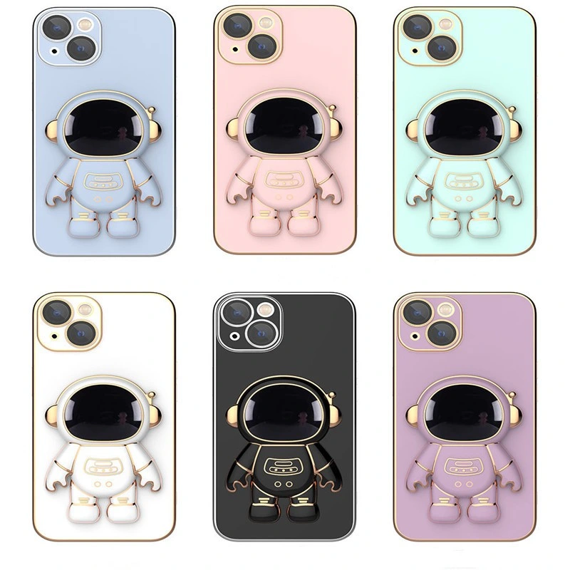 Factory Wholesale/Supplier Plated Glossy Mobile Phone Case Cover for iPhone 14 with Astronaut Stand Accessories