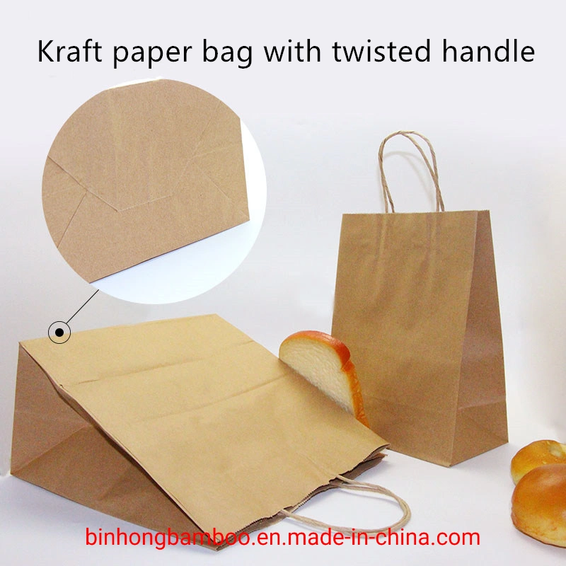 Bolsa de papel Kraft de artesanía biodegradables asa de cuerda de la bolsa de embalaje para quitarle