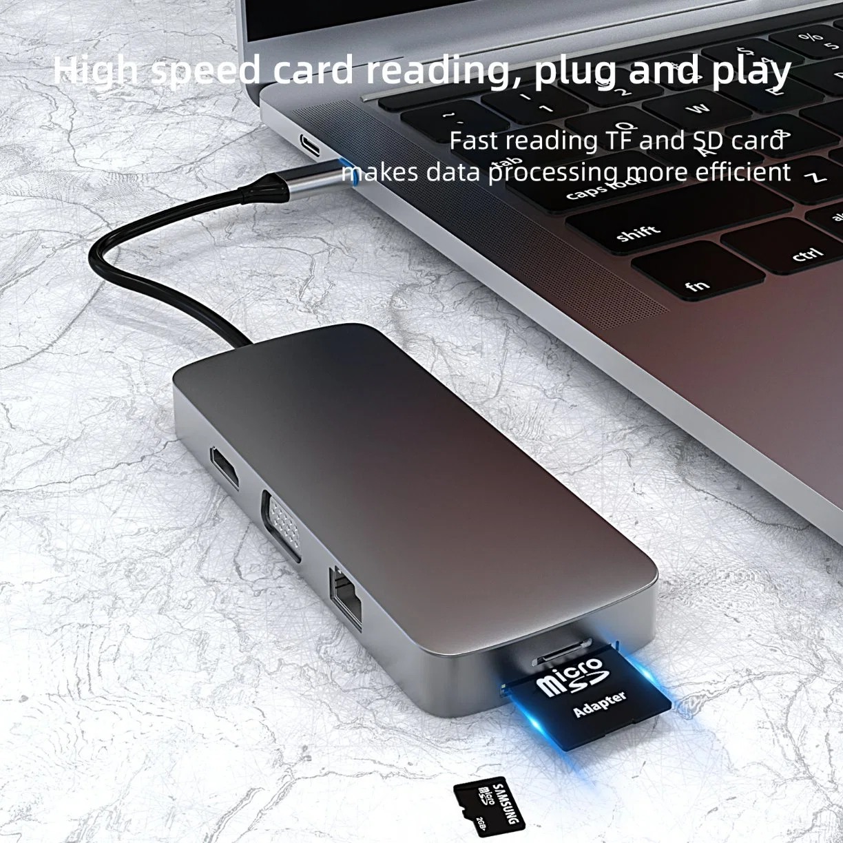 Hub 8 in 1 Adapter to Ethernet with HDMI 4K, TF/SD Card Reader