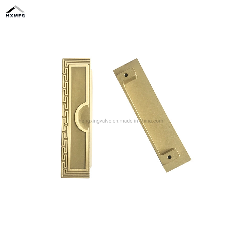 Classic Rectangle Pure Brass Chinese Archaistic Style Gold Wardrobe Handle