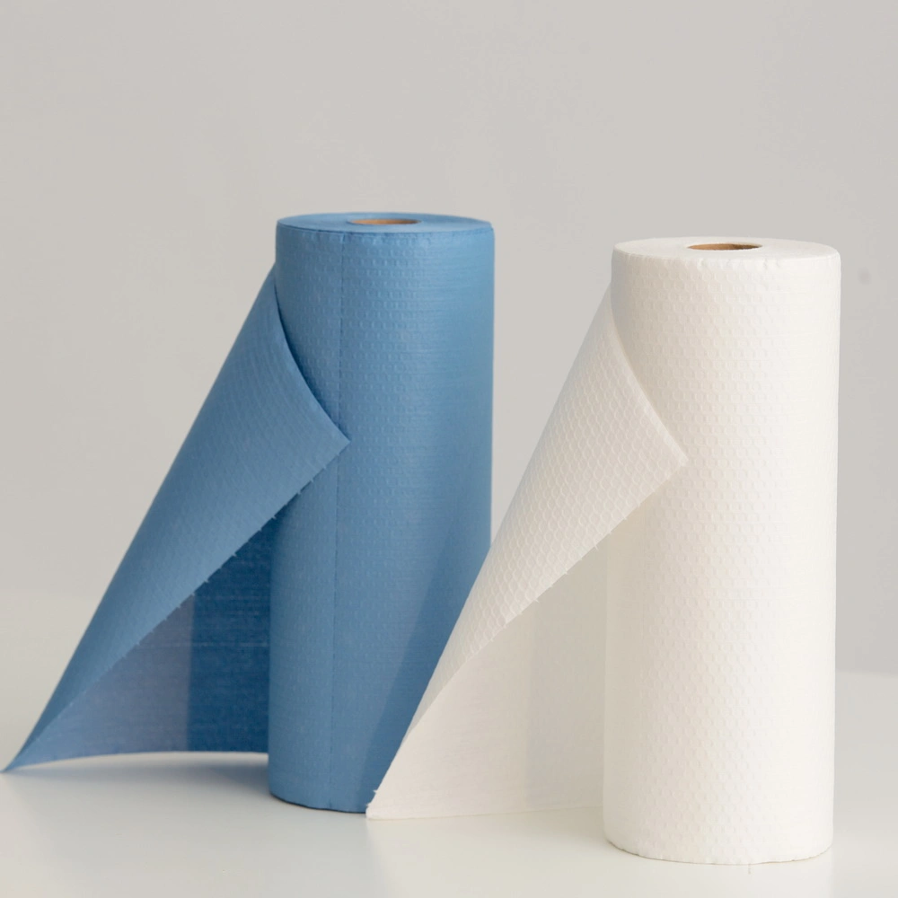 Blue/White Color Embossed Nonwoven Wood Pulp Industrial Cleaning Roll