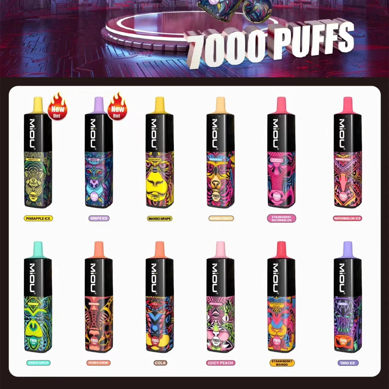 Waspe Miou 7K de calidad premium dispositivo desechable de los pods de los cigarros 15ml Podómetro rellenado vs Elf Randm Tornado 7K Hits Rechareable batería Barras de Puff 7000puffs