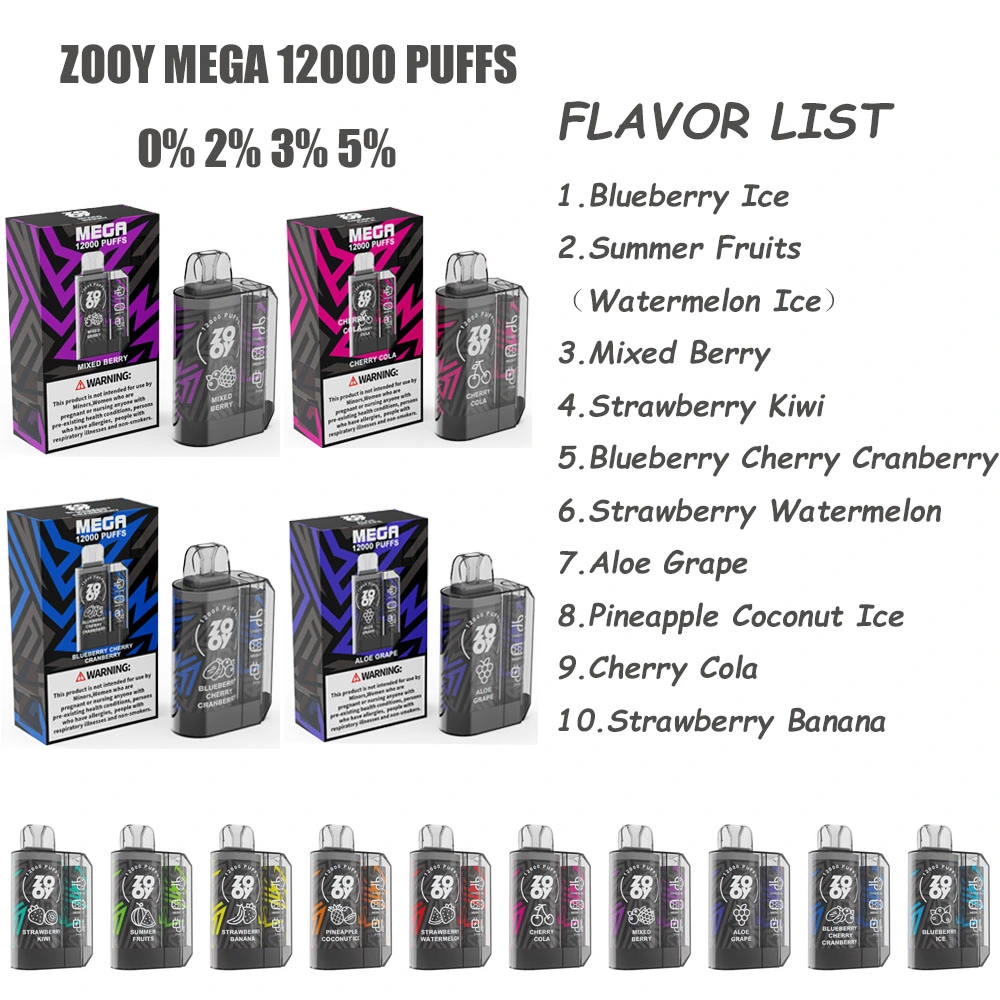 Disposable/Chargeable E Cigarette Zooy Mega 12000 Puffs Disposable/Chargeable Vape Pen Rechargeable Mesh Coil 0% 2% 3% 5% Nic Salt