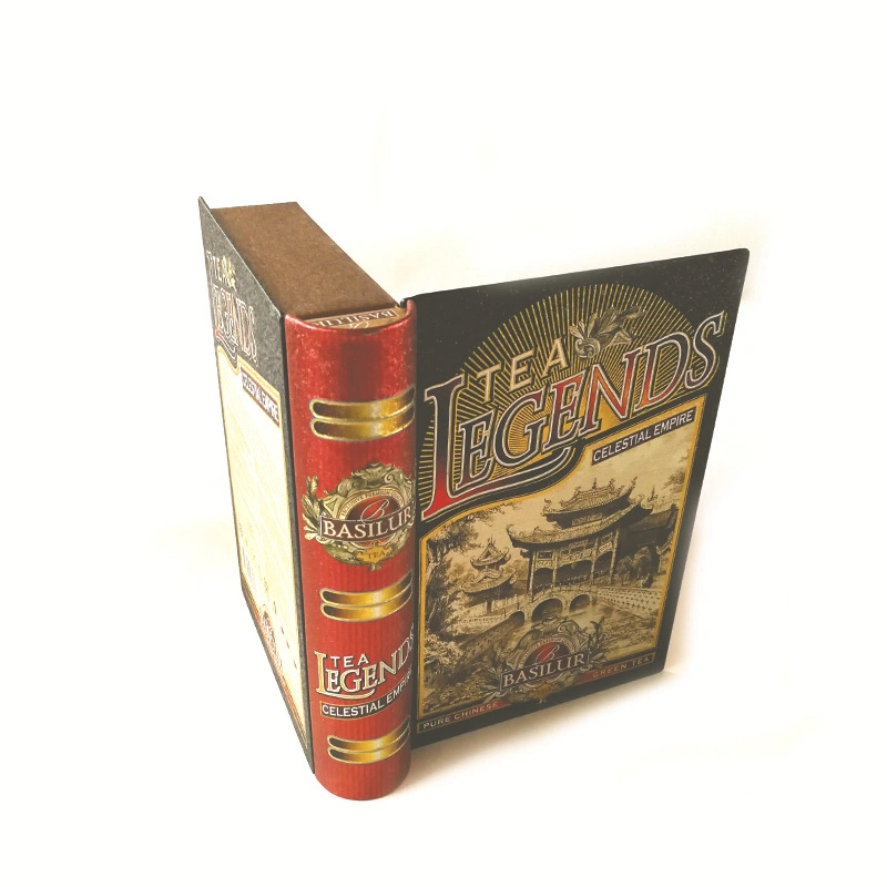 Custom Printed Embossed Christmas Holiday Book Shaped Gift Candy Chocolate Tea Tin