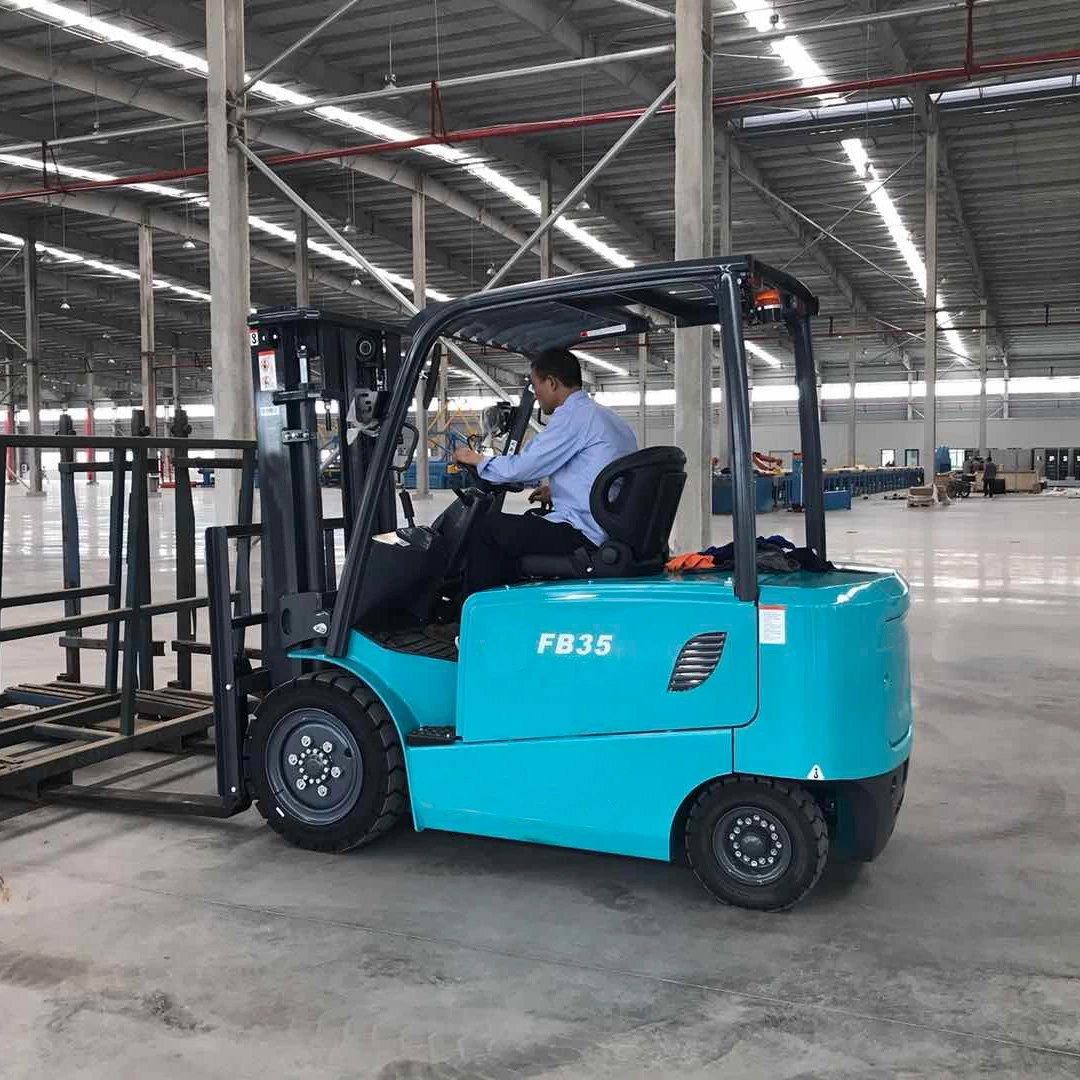 3 Ton 3.5 Ton 4 Wheel Electrical Forklift with Side Shift and Triplex Container Mast Battery Electric Forklift Truck