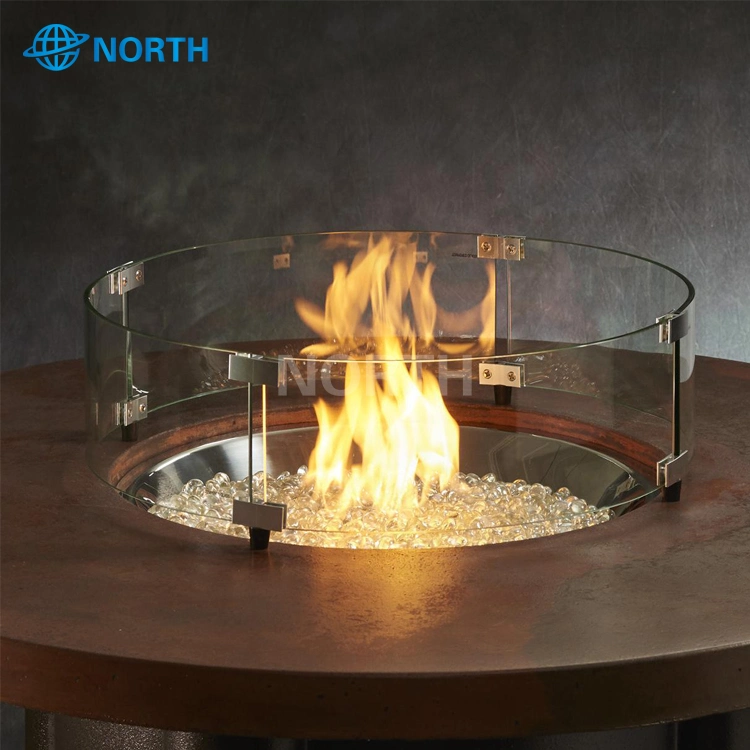 Round Flat Table Fire Pit Flame Wind Guard Tempered Glass