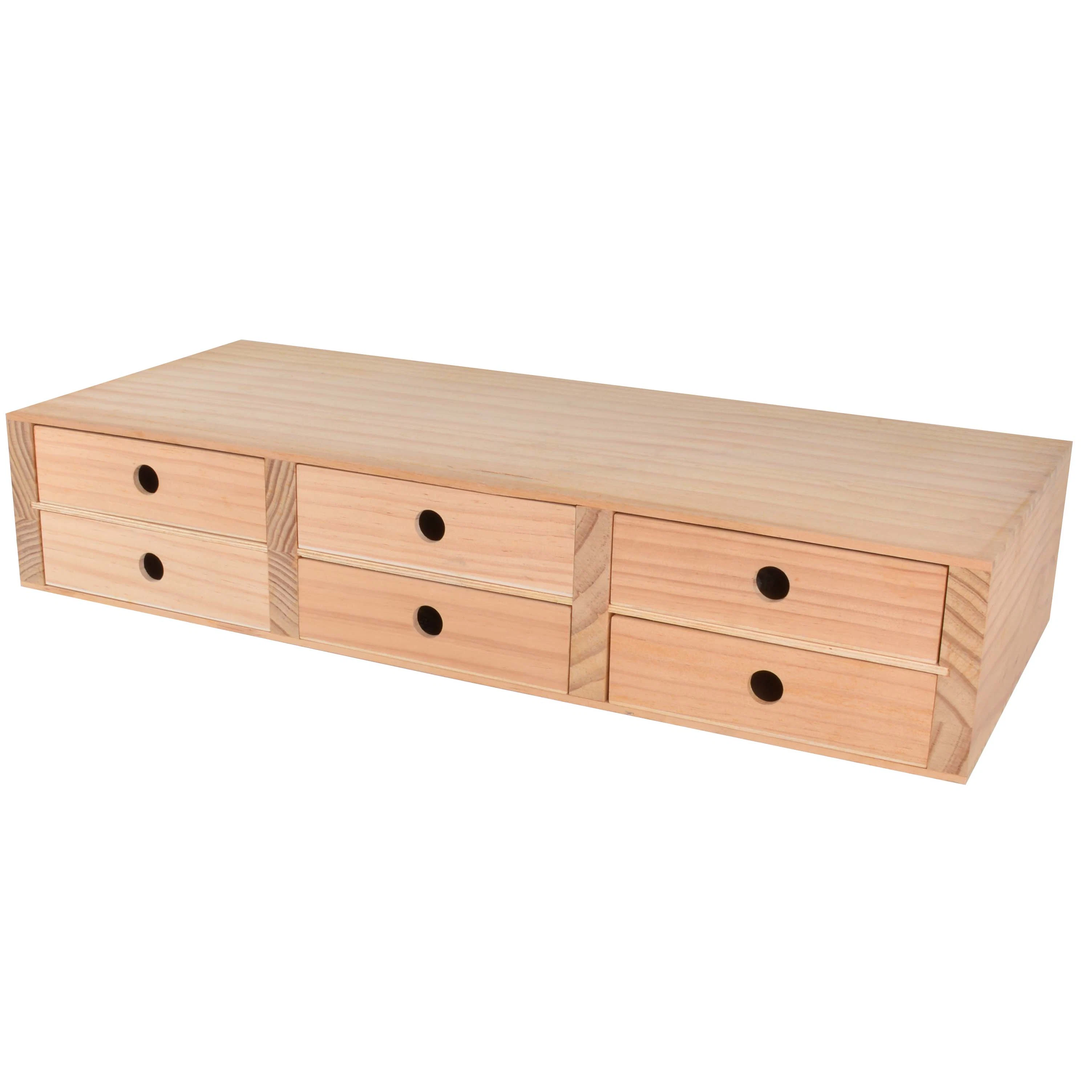 Rectangle Wooden Storage Box with Drawers, Desk Organizer, jewelry Storage