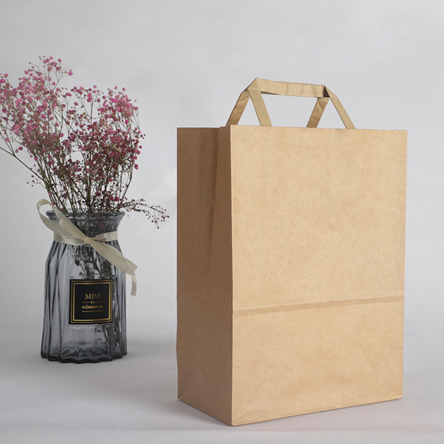 Brown Kraft Paper Grocery Shopping Bag Wholesale/Supplier Durable Acceptance Mark Custom Printed Flat Handle Take-Away Coffee Bag