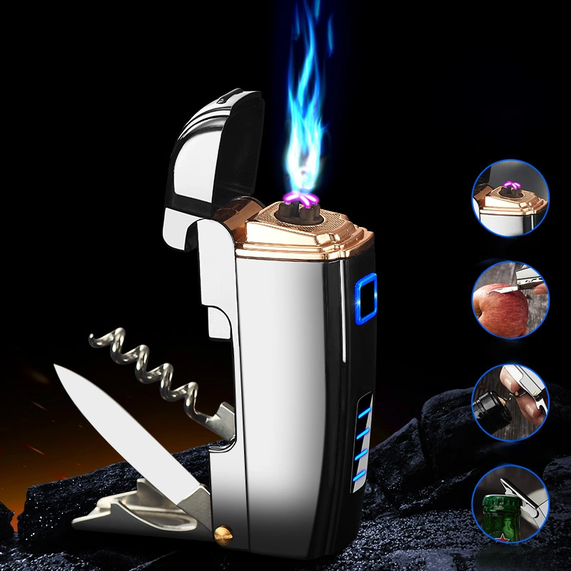 4 in 1 Multifunction Electric Lighter USB Rechargeable with Dual Arc Flameless Windproof