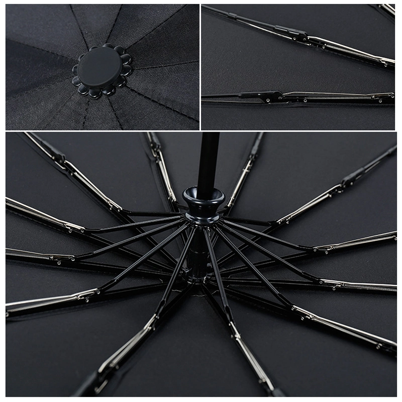 Amazon Best Selling 12K Promoción Mayorista de Moda Parasol Automático de 23 Pulgadas de Gran Tamaño para 2 Personas Tamaño y Color Personalizados Logotipo de Tamaño Pongee 3 Plegable Paraguas