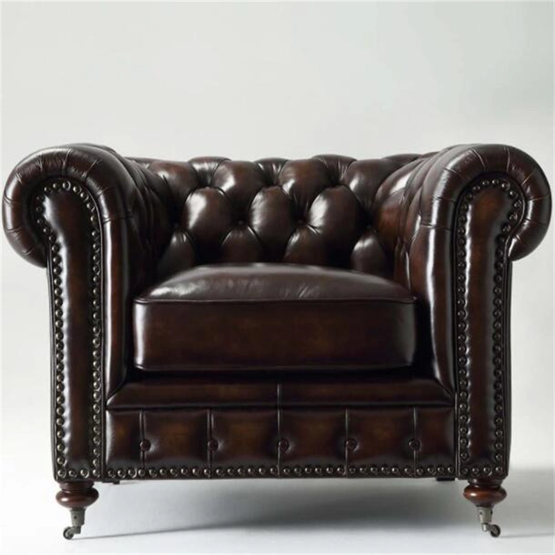 Modern Living Room Furniture Set Genuine Leather Chesterfield Sofa