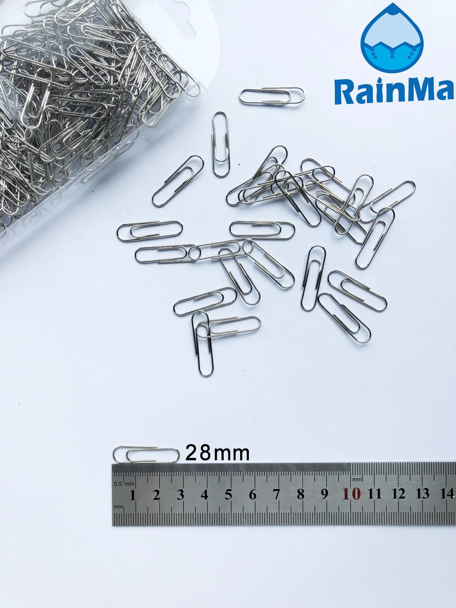 مشابك ورق معدنية مقاس 28 مم من النيكل 100 PCS مخصصة مع PVC صندوق