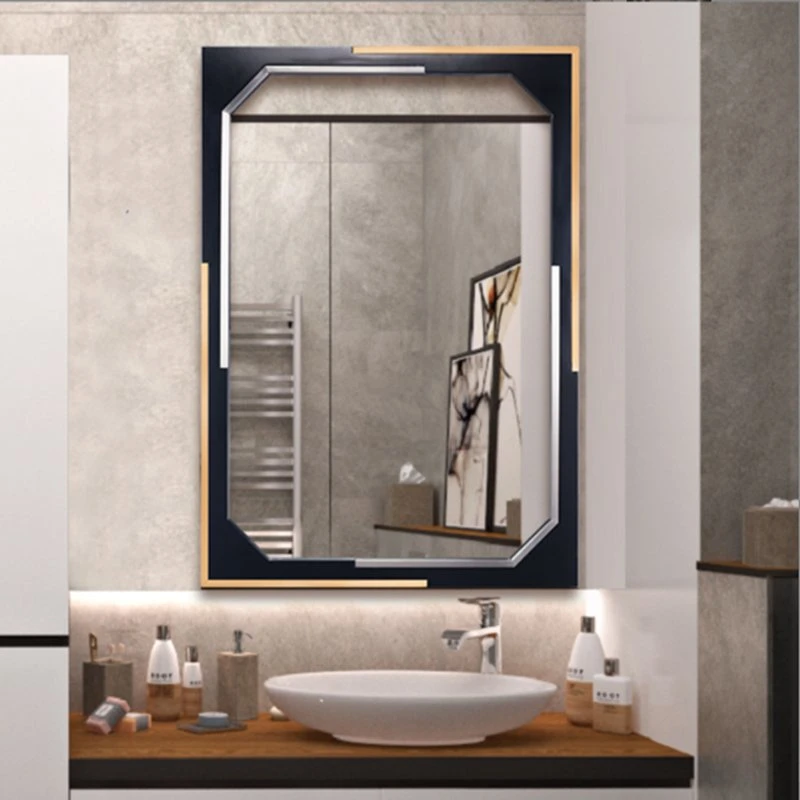 El bastidor de acero inoxidable oro negro Espejo espejo del baño HD personalizado