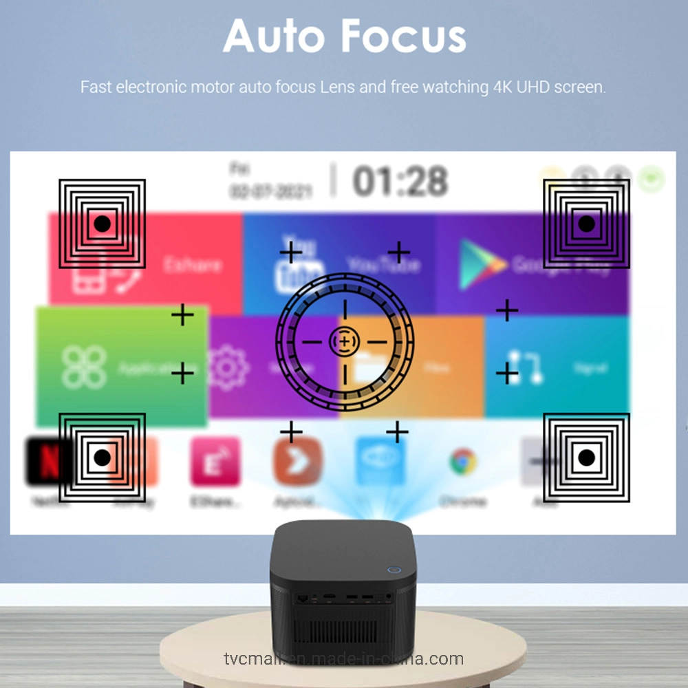 D055 1080P Ultra-Bright Display Projector Screenless TV Android Projector Auto Focus Mobile Phone Projector Support 200" Screen - UK Plug