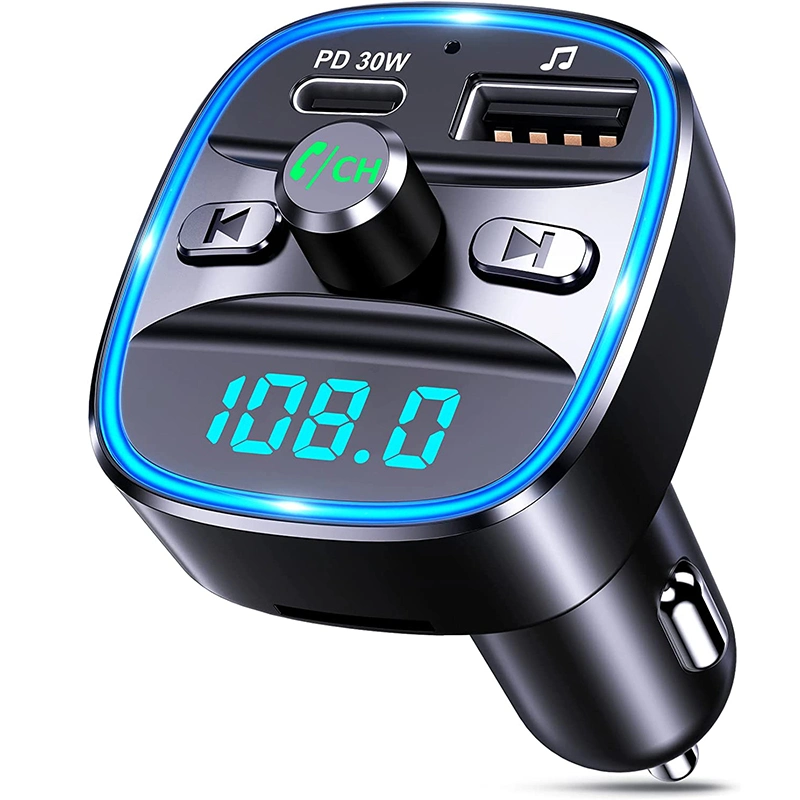 جهاز إرسال Bluetooth FM للسيارة PD بقوة 30 واط للشحن السريع محول مزود بخاصية التحدث عن بعد