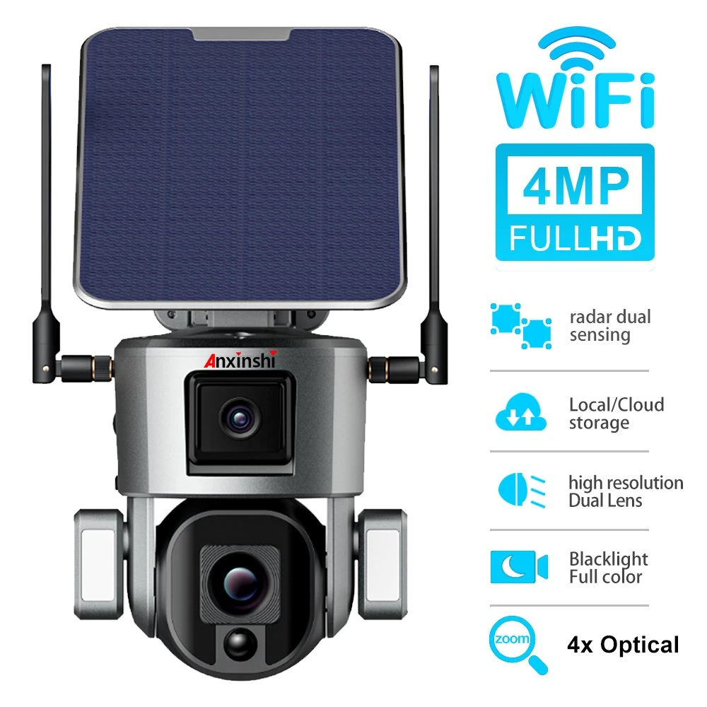 4X Optical Zoom Digital Temperature Controlling System Protecting IR LED 5-40 Meter Distance Two Way Audio IP66 Waterproof WiFi Solar Battery Family Camera