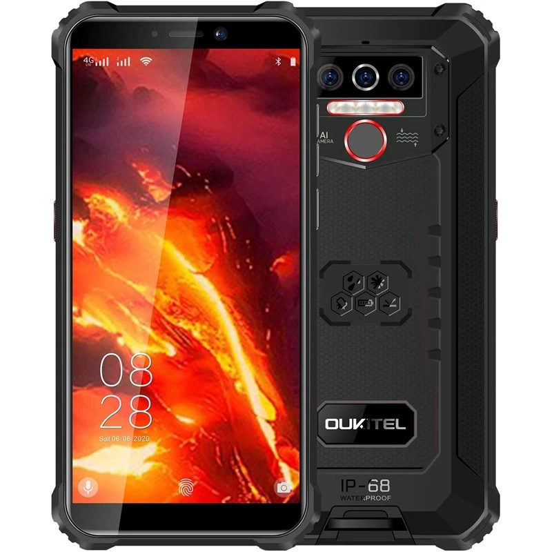 Oukkkitel für WP5 pro 4GB/64GB (Schwarz) große Bildschirm Wasserdicht Mobile Telefon Smartphones Super Lange Standby Wireless Laden Beauty-Kamera 6000 Batterien Anti