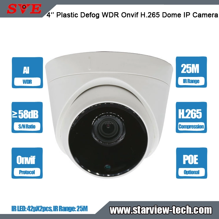 4-Zoll-Kunststoff-Humanoid Detection Defog Ai WDR Poe CCTV Network Security H. 265 ONVIF Dome-IP-Kamera