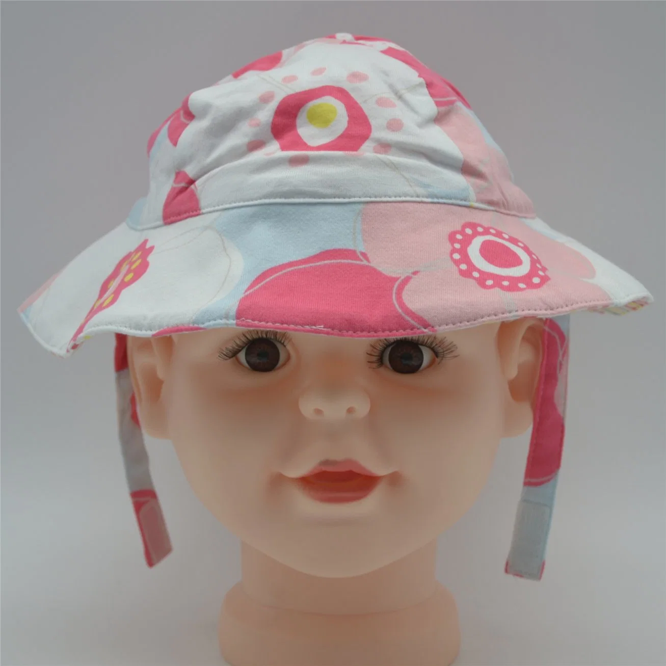 Custom Summer 100% Cotton Cartoon Flower Beach Outdoor Kids Children Short Brim Bucket Hat Cap for Young Baby Girl