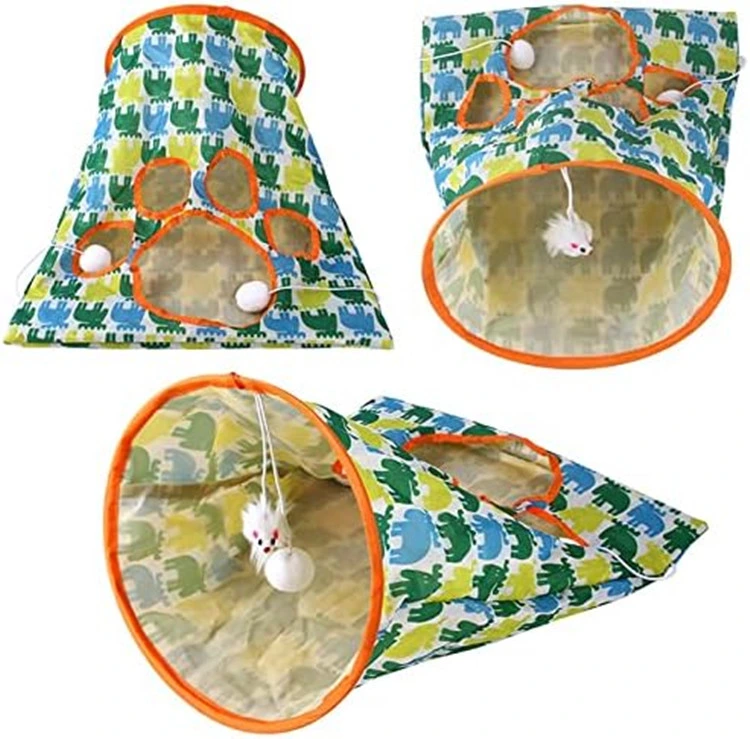 Foldable Pet Play Toy Cat Tunnel Drill Bag with Crinkle Interactive Mouse