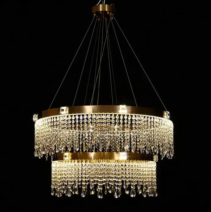 Golden LED Round Crystal Circle Ring Pendant Light for Living Room