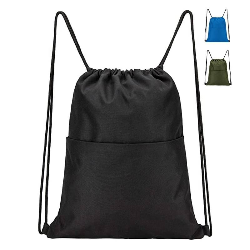 Personnalisé sac à dos noir polyester de grande capacité salle de gym de Plein air Sports Bundle Sac avec lacet de serrage avec poche