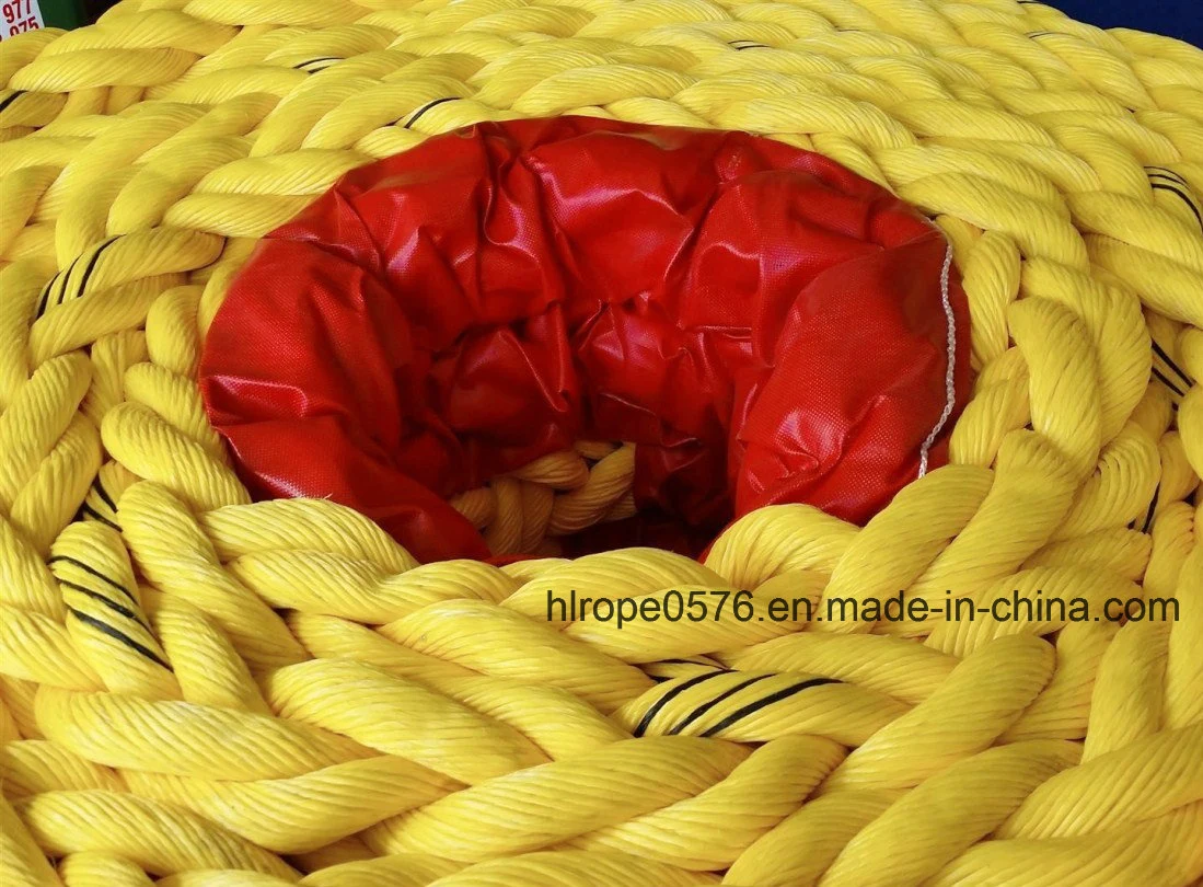 88mm 8-Strand Polypropylene Yellow Mark Line Black Rope Mooring Rope