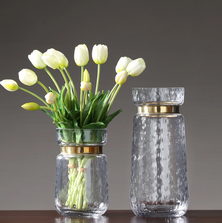 Nordic Brass Neck Glass Flower Vase for Home Decor