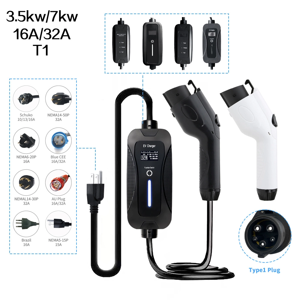 7kw 3.5kw 16A 32A SAE J1772 Type 1 Indicator Light Portable Car Electric Vehicle Chargers EV Charger