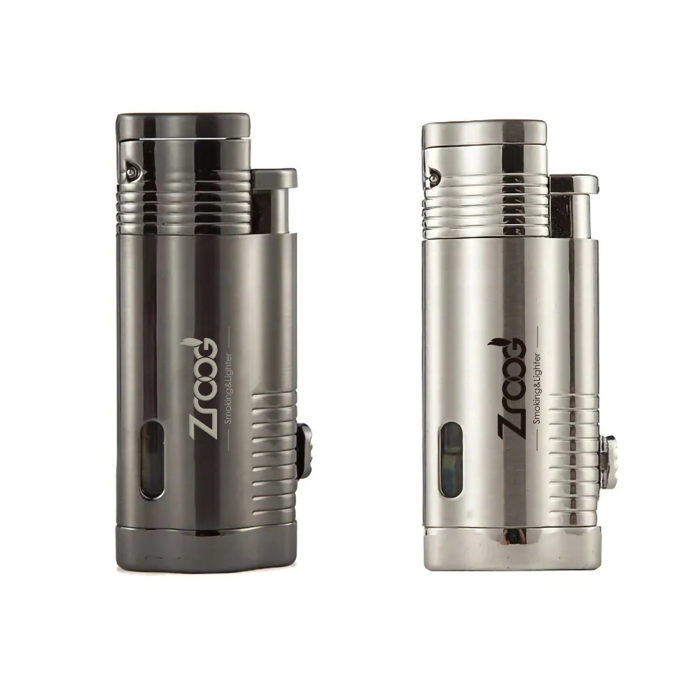 Cigar Torch Butane Lighters Fuel Refillable Lighter with Punch Cutter and Set Double Jet Strong Flame Windproof