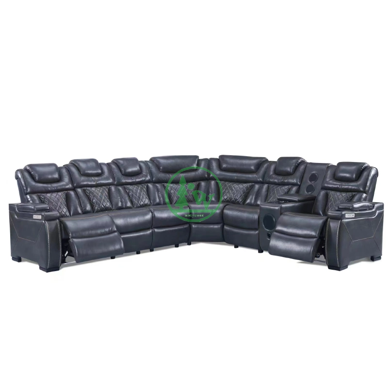 Canapé de salon de luxe sur mesure avec fauteuil inclinable multifonction en cuir, PU, tissu.