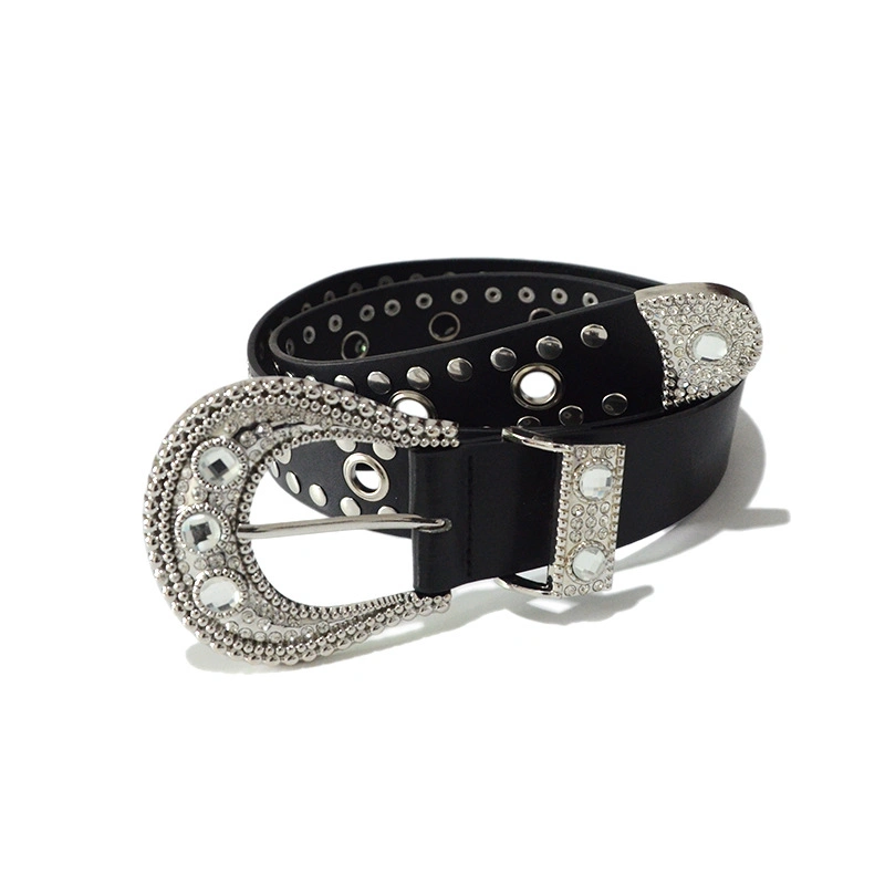 Western Women Retro Black Bling Bling Rhinestone Belt de moda Mujer