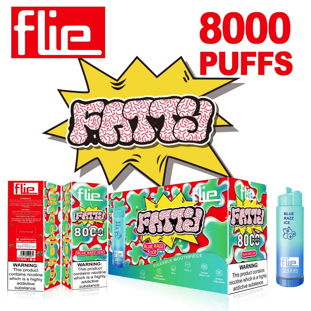 100% original Atacado preço barato Flie fatty 8000 Puffs descartáveis A caneta de Pape 10 tem à sua disposição uma bobina de malha dupla de 18 ml com líquido E. Bateria recarregável tipo C