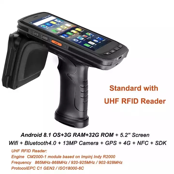 Industrial Mobile WiFi 4G Bt PDA Handheld Long Range UHF RFID Handheld Reader for Library Book Management