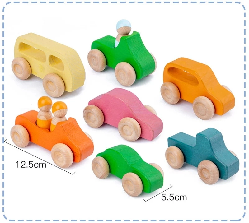 Wooden Vehicles Rainbow Colored Wooden Toy Cars Building Blocks