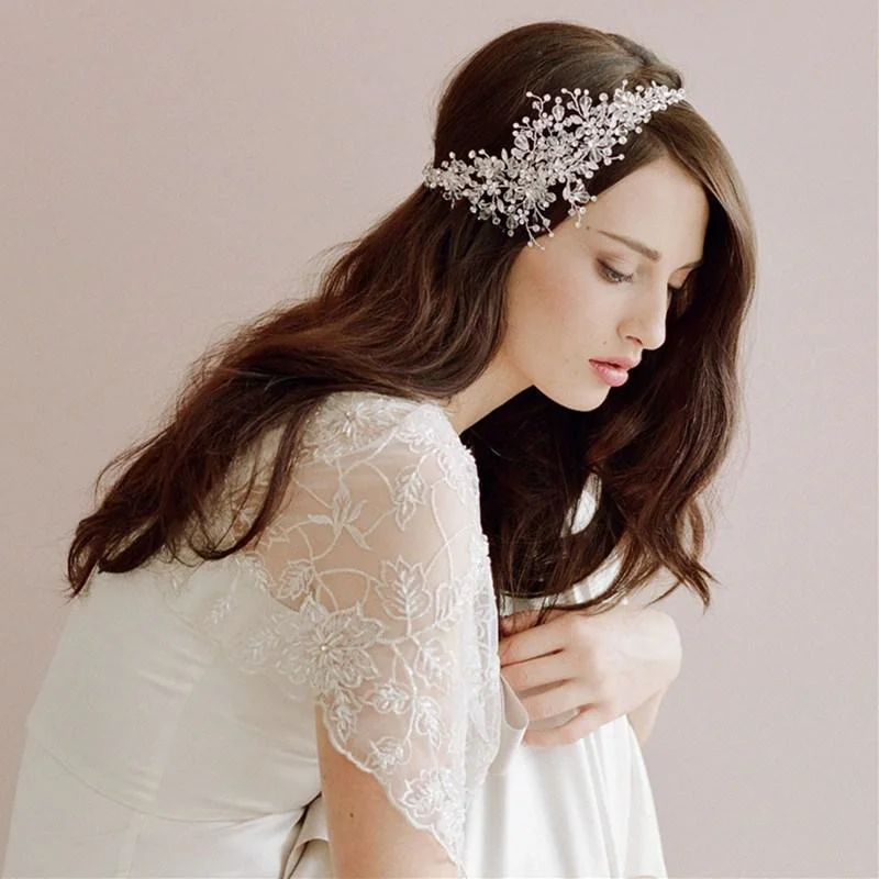 Crystal Diamond Crown Necklace Earrings Hair Jewelry Set for Wedding Bride Design Rhinestone Pearl Crown Jewelry