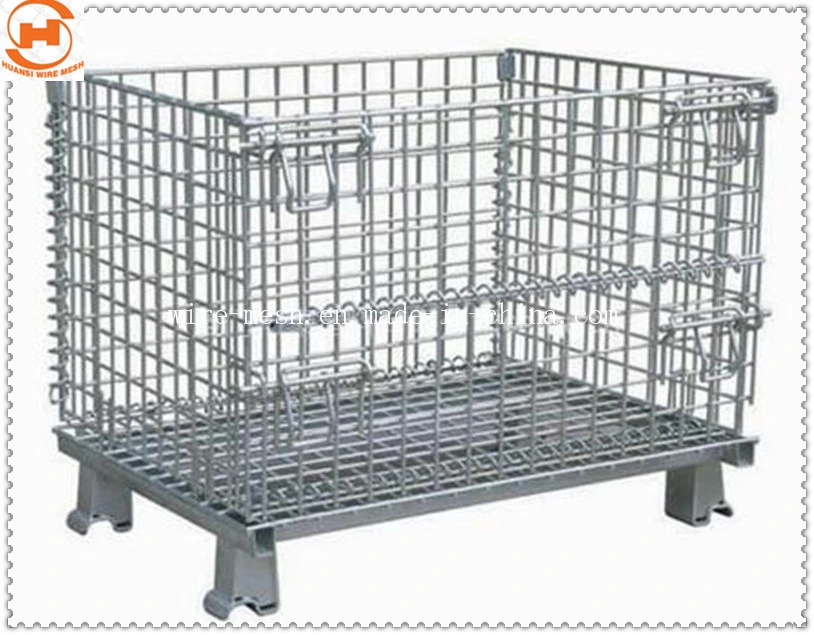 Folding Galvanized Steel Collapsible Pallet Stacking Wire Mesh Cages Storage Container