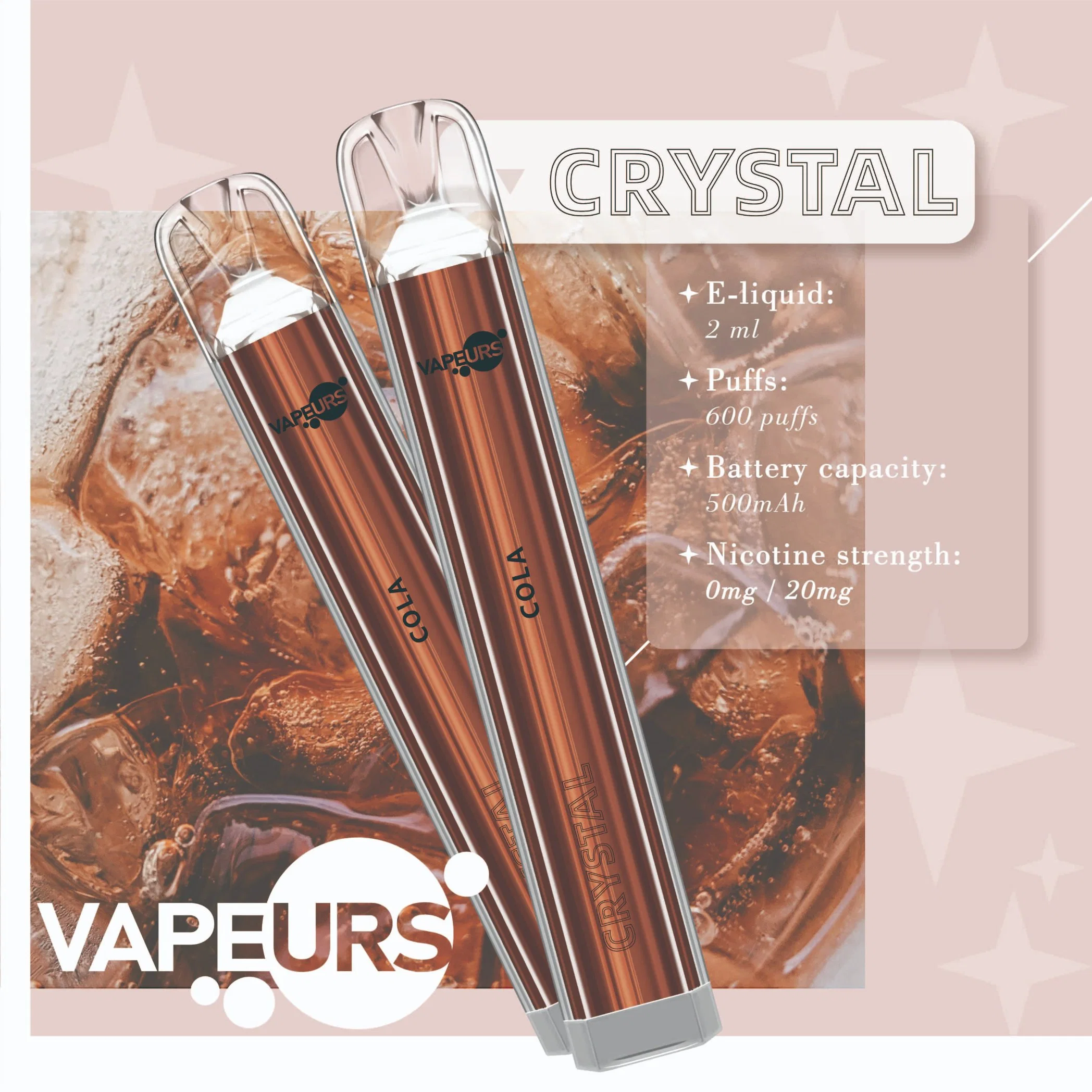 Vapeurs Crystal 600 Puffs Wholesale I Wape Electric Cigarette Ske Crystal Pod Lost 600 Puffs Elf Mary Cigarette Mary Bar Disposable Vape 2ml OEM Custom Vape