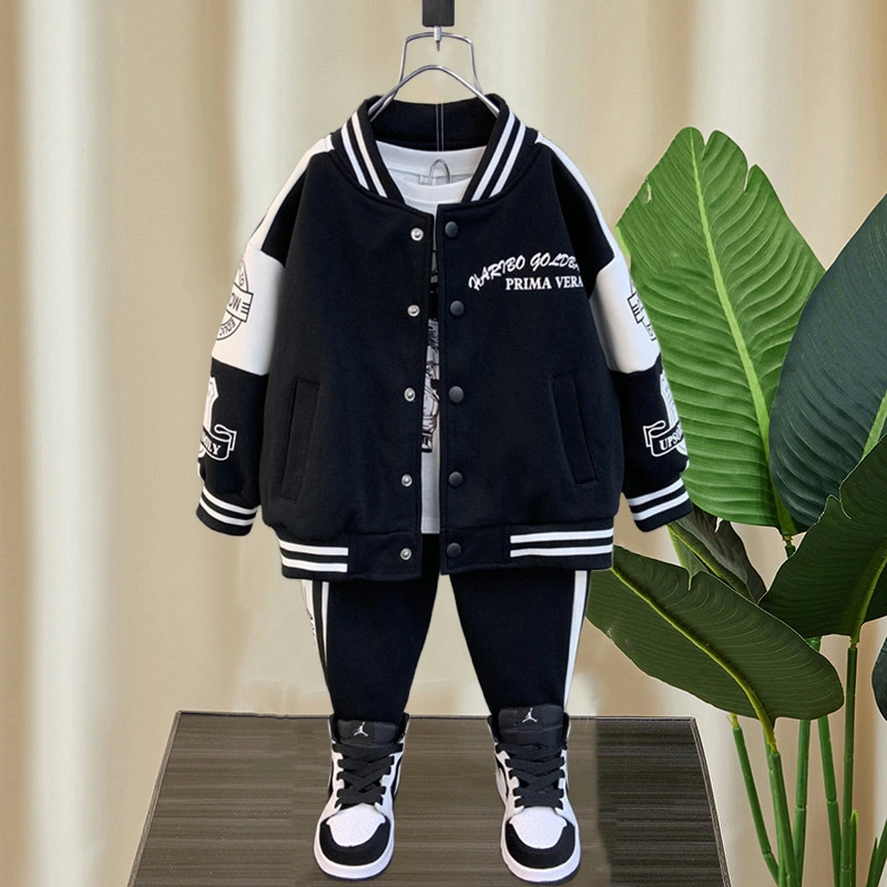 Boys' Padded Baseball Suit Suit 2022 Autumn and Winter Children's Baby Thickened One Fleece Sportswear Two-Piece Tide