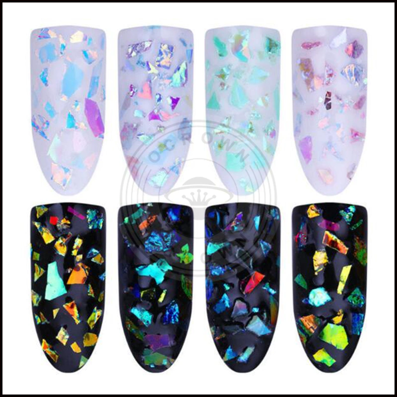 Ocrown Shattered Glass Brocade Cloud Nail Decoration Glitter Chameleon Flakes