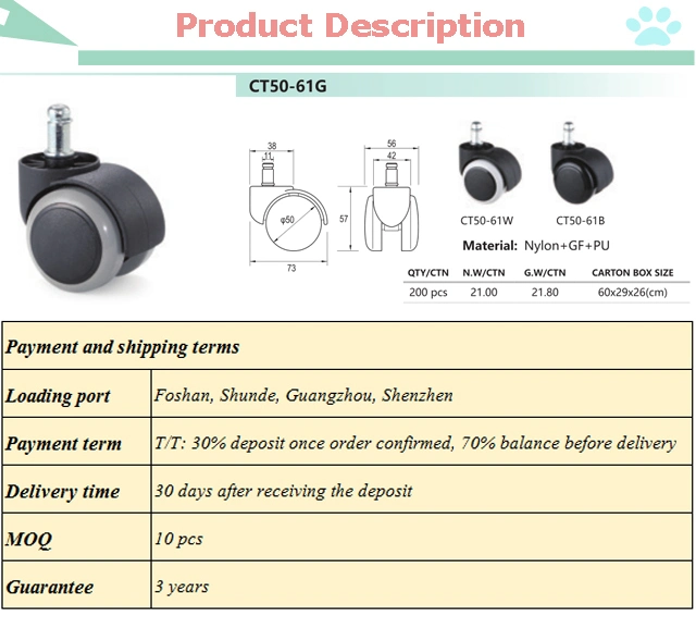 Guangdong Factory Rubber Office Chair Wheels Silicone Nylon Caster