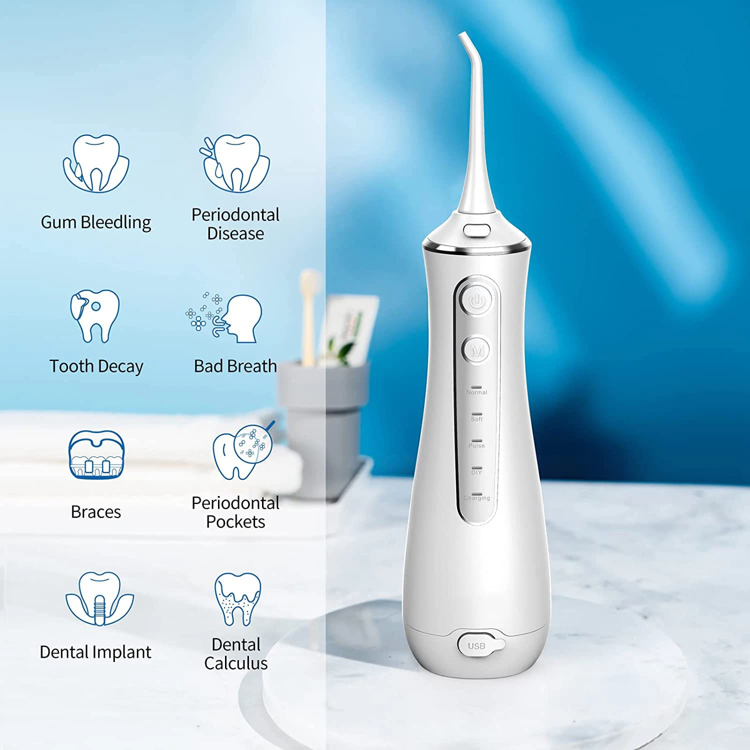 Oral Irrigator with Rotating Brush for Home&Travel Cordless Teeth Cleaner