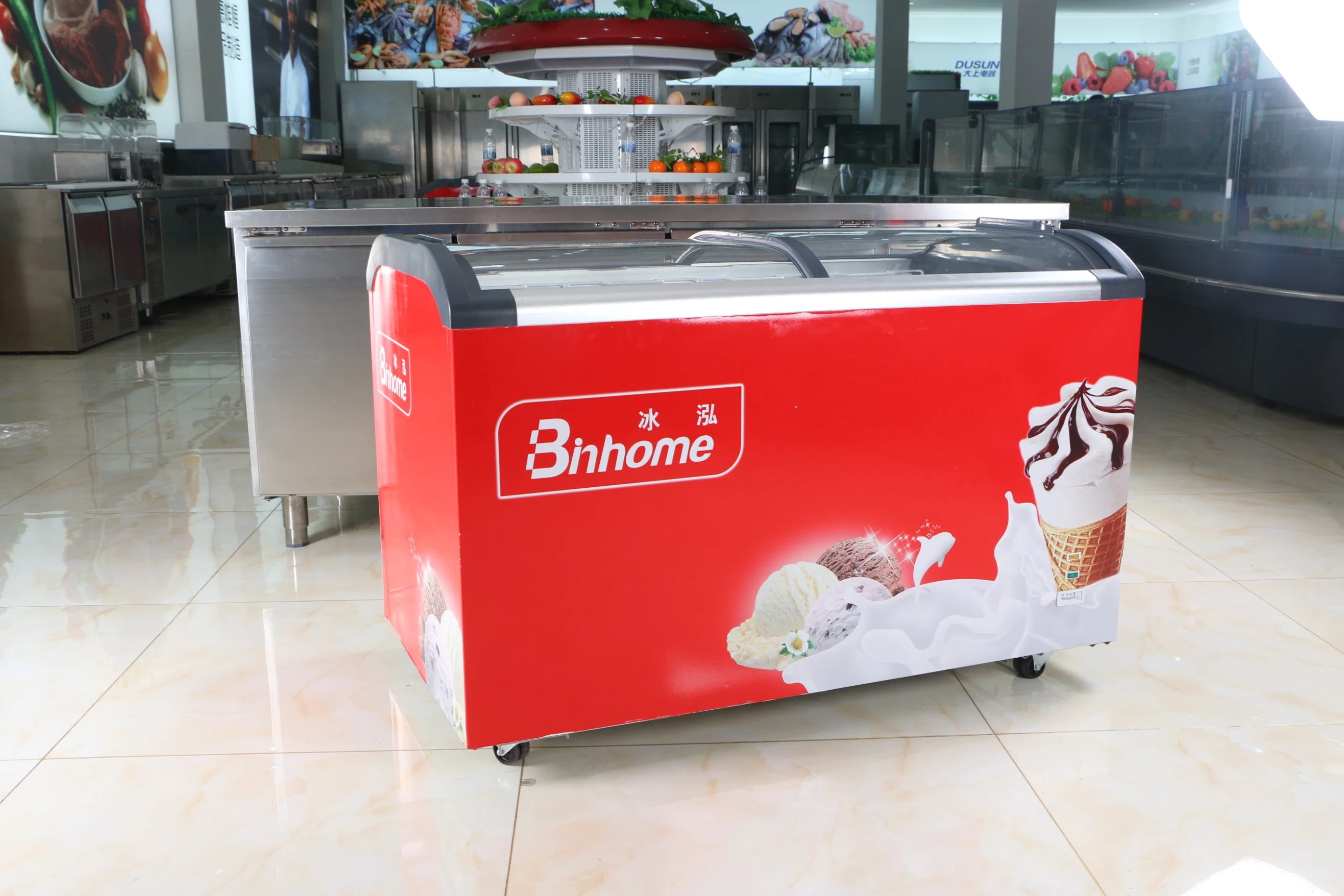 Supermercado comercial geladeira sorvete deslizando curvado vidro porta Displayer / arca congeladora